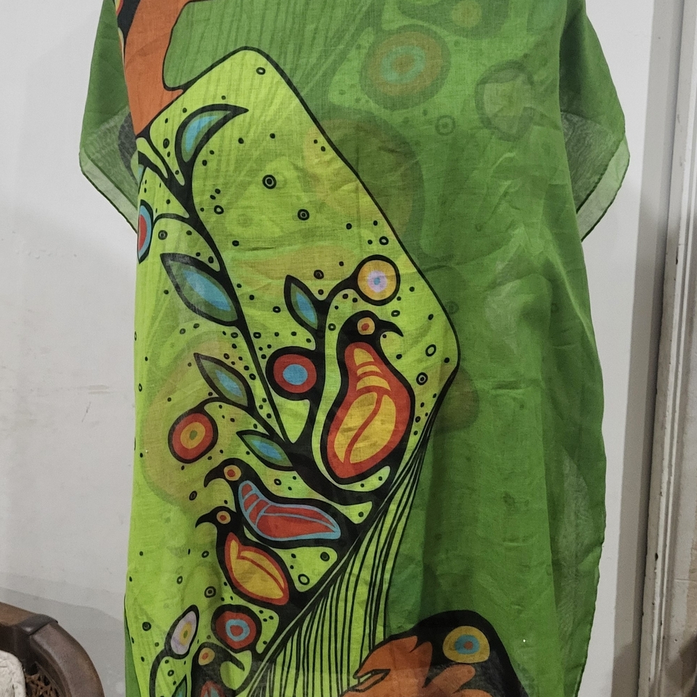 Woman’s Oscardo 36” Infinity Scarf Painted Silk Modern Bird Signed Maxine Noel